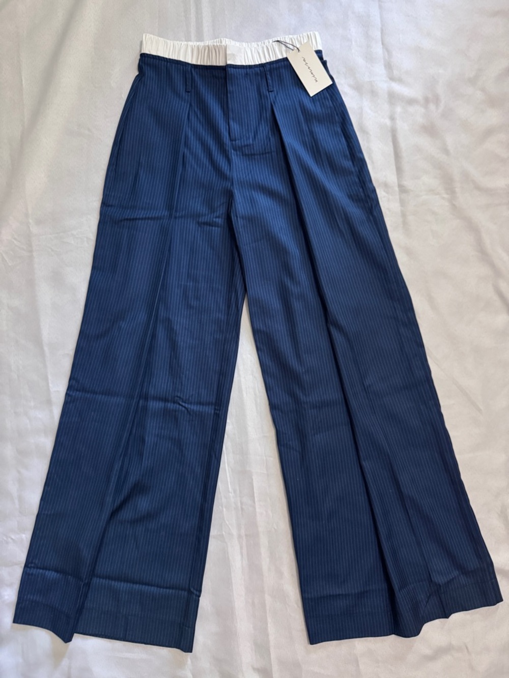 NWT Mimosa Blue Pinstripe Wide Leg Pants With Contrast Waistband - Picture 7 of 10